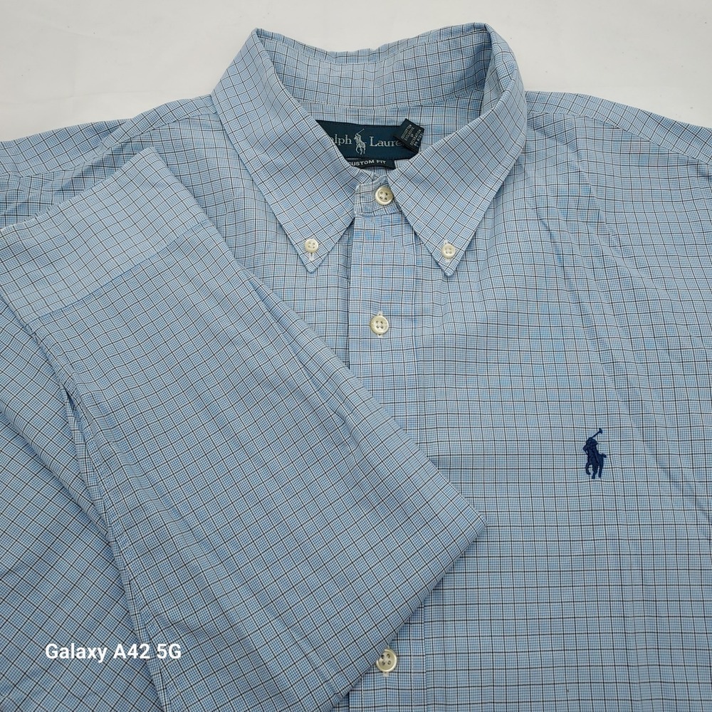 Polo Ralph Lauren Mens XL Custom Fit Blue White Check Button Down Shirt